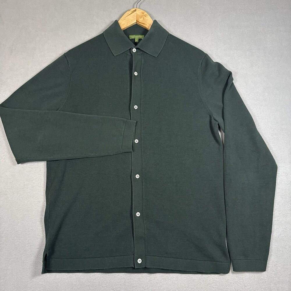 Sid Mashburn Mens Medium Green 100% Cotton Full Button Sweater Polo Shirt M